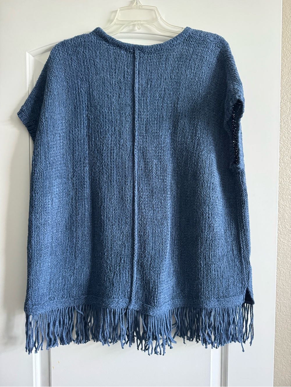 Fringe Hem V-Neck Sweater Tunic in Denim Blue - Picture 3 of 4